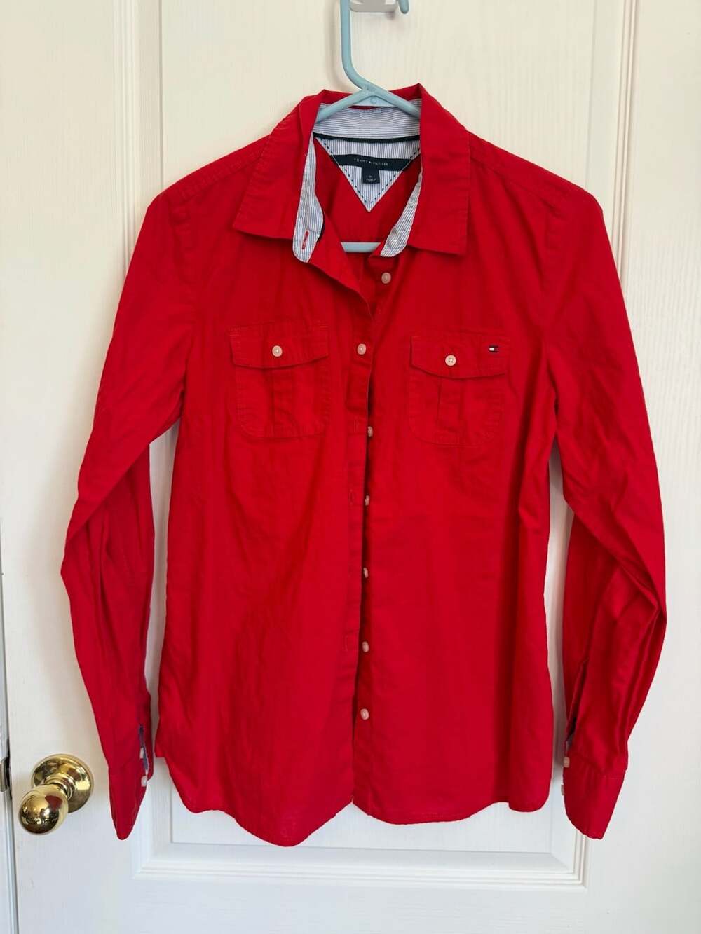 Tommy Hilfiger Women's Red Long Sleeve Button-Up Shirt Size M